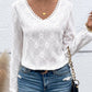 Eyelet V-Neck Long Sleeve T-Shirt