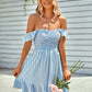 Striped Smocked Ruffle-Shoulder Sleeveless Dress