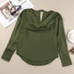 Cowl Neck Dropped Shoulder Long Sleeve Back Tie Blouse