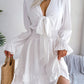 Tie Front Smocked Waist Flounce Sleeve Dress