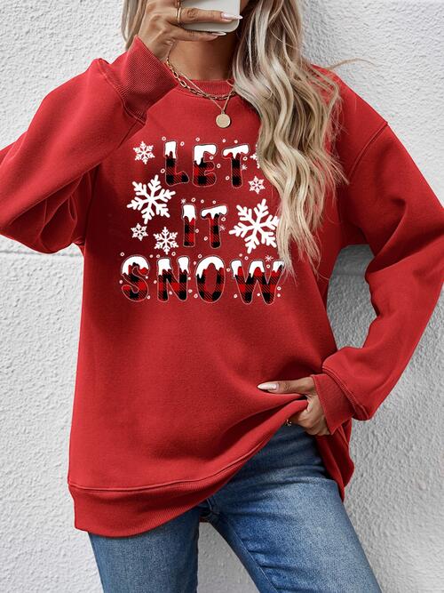 LET IT SNOW Round Neck Long Sleeve Sweatshirt