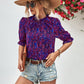Printed Ruffle Collar Flounce Sleeve Blouse