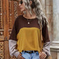 Color Block Waffle-Knit Long Sleeve Top