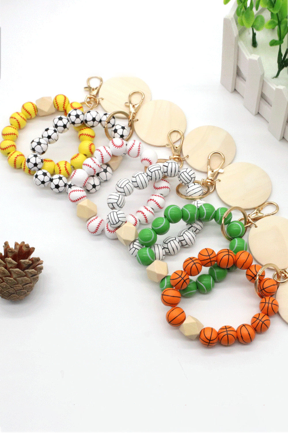 4-Pack Wristlet Wooden Bead Key Chain