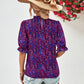 Printed Ruffle Collar Flounce Sleeve Blouse