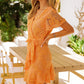 Floral Lace Pompom Detail Tie-Waist Flutter Sleeve Dress