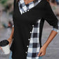 Plaid V-Neck Decorative Button Top