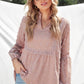 Swiss Dot Frilled Notched Neck Blouse