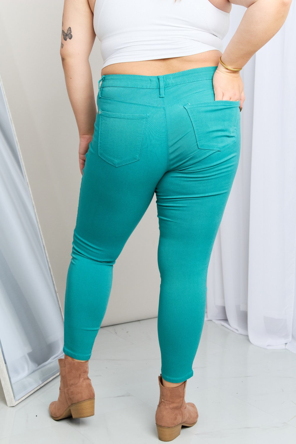 Hyper-Stretch Mid-Rise Skinny Jeans | Sea Green