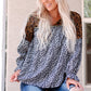 Animal Print Color Block  V-Neck Flounce Sleeve Blouse