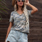 Glitter V-Neck Short Sleeve Tee Shirt